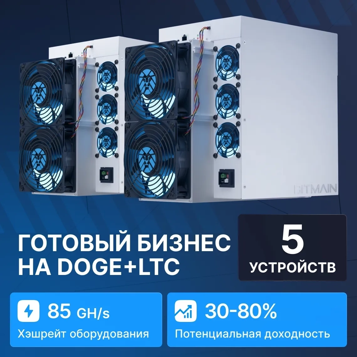 Готовый бизнес на DOGE+LTC 5 устройств